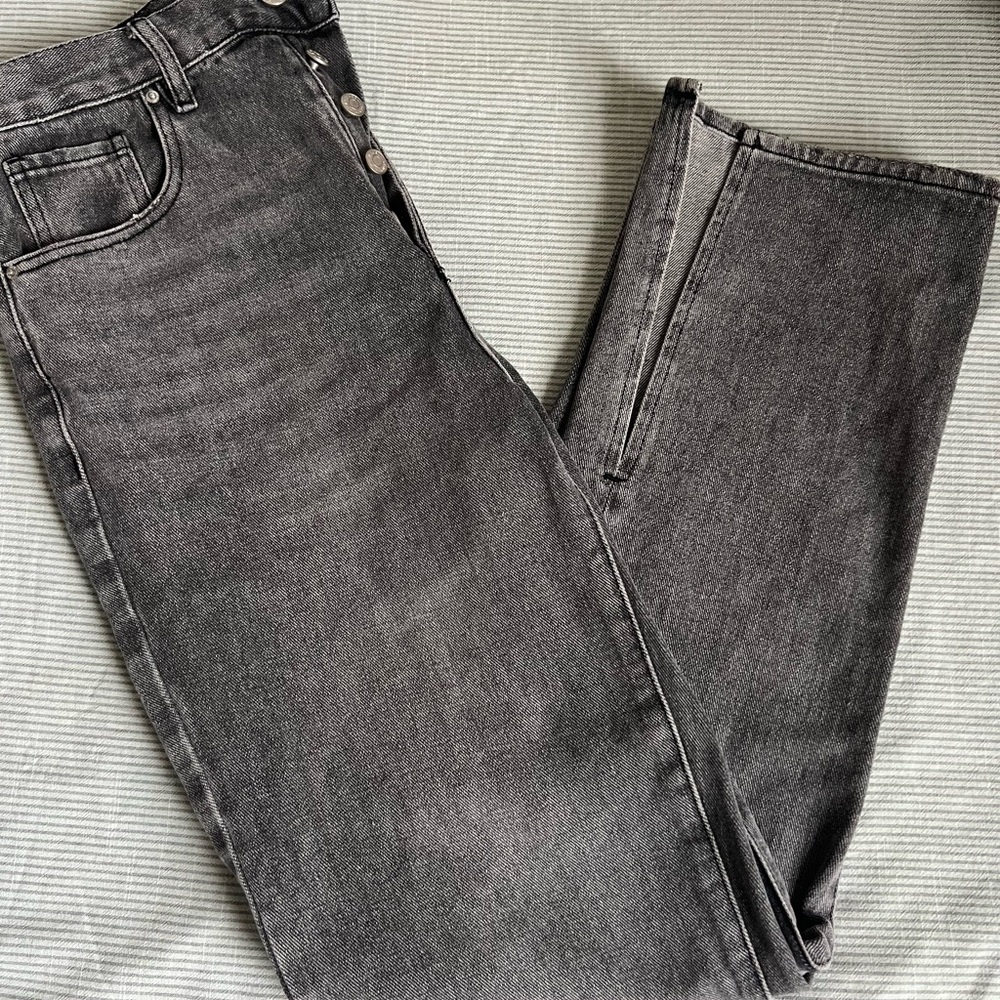 pacsun grey wash dad jeans with ankle slits